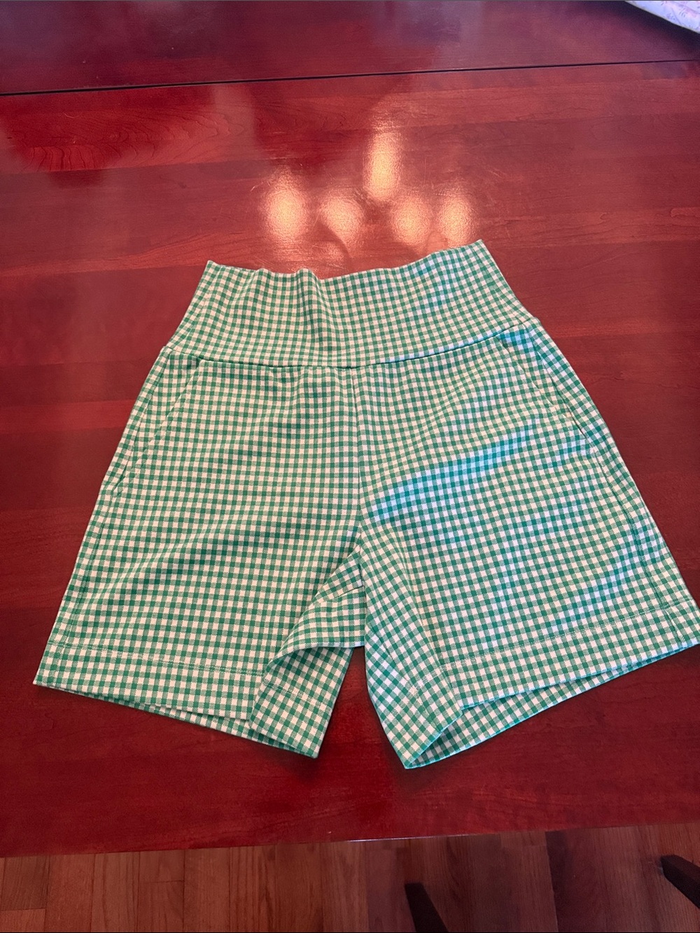 CAbi Green Gingham High-Waist Picnic Shorts